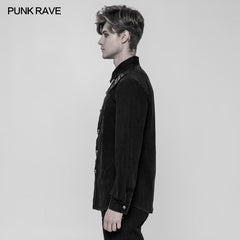 WY-906 Punk Uniform Style Fitted Denim Shirt For Men?-??Punk Rave Clothing