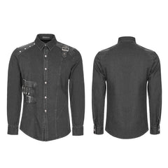 WY-906 Punk Uniform Style Fitted Denim Shirt For Men?-??Punk Rave Clothing