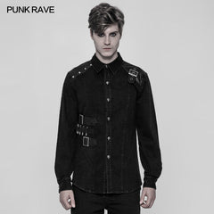 WY-906 Punk Uniform Style Fitted Denim Shirt For Men?-??Punk Rave Clothing