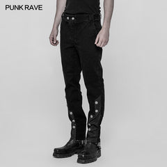 WK-334 Punk Metal Pattern Buttons Splicing Pants Mens Uniform Trousers?-??Punk Rave Clothing