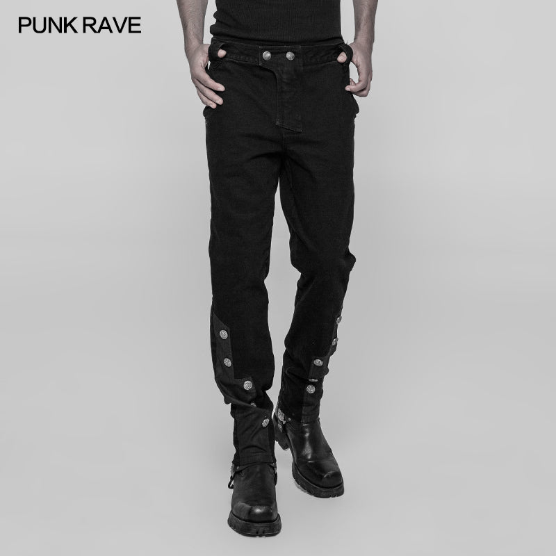 WK-334 Punk Metal Pattern Buttons Splicing Pants Mens Uniform Trousers?-??Punk Rave Clothing