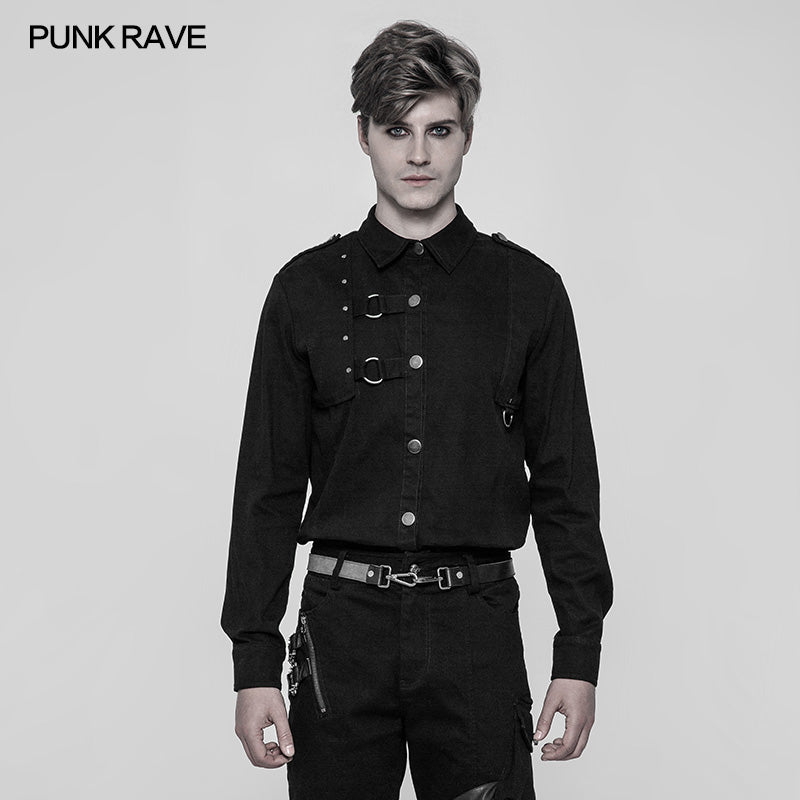 WY-919 Mens Punk Pure Cotton Personality Shirt With Mosaic Rivet Decoration?-??Punk Rave Clothing