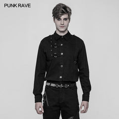 WY-919 Mens Punk Pure Cotton Personality Shirt With Mosaic Rivet Decoration?-??Punk Rave Clothing