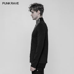 WT-533 Steampunk Metal Rivet Embossing Knitting T-shirt For Men?-??Punk Rave Clothing