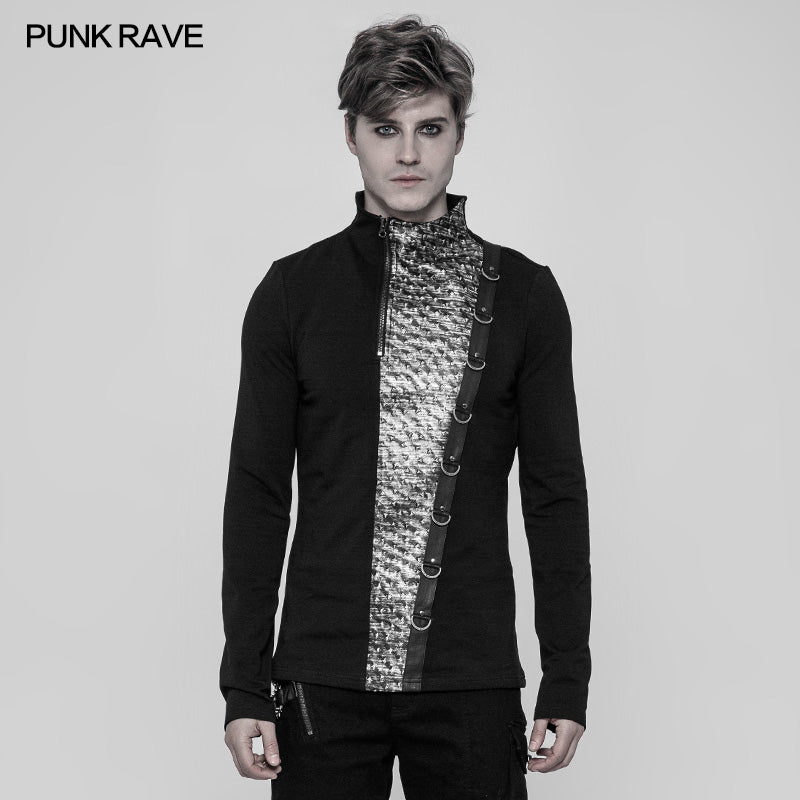 WT-533 Steampunk Metal Rivet Embossing Knitting T-shirt For Men?-??Punk Rave Clothing