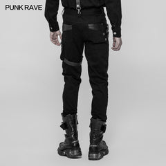 WK-338 Personality Zipper Pocket Punk Pants Leather Splicing Trousers For Men?-??Punk Rave Clothing