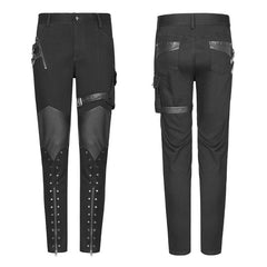 WK-338 Personality Zipper Pocket Punk Pants Leather Splicing Trousers For Men?-??Punk Rave Clothing