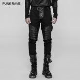 WK-337 Mens Dark Punk Twill Denim Pants Leather Knee Armor Styling Trousers?-??Punk Rave Clothing