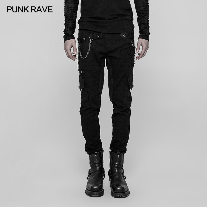 WK-335 Mens Double Pocket Heavy Metal Punk Pants Floral Woven Waist Head Trousers?-??Punk Rave Clothing