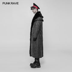 WY-920 Royal Alliance Warlord Punk Mottled Textures Thick Long Coat With Removable Faux Fur Collar?-??Punk Rave Clothing