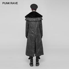WY-920 Royal Alliance Warlord Punk Mottled Textures Thick Long Coat With Removable Faux Fur Collar?-??Punk Rave Clothing