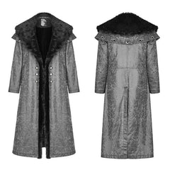 WY-920 Royal Alliance Warlord Punk Mottled Textures Thick Long Coat With Removable Faux Fur Collar?-??Punk Rave Clothing