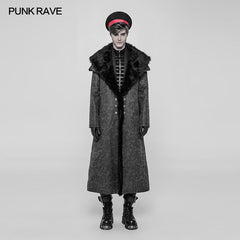 WY-920 Royal Alliance Warlord Punk Mottled Textures Thick Long Coat With Removable Faux Fur Collar?-??Punk Rave Clothing