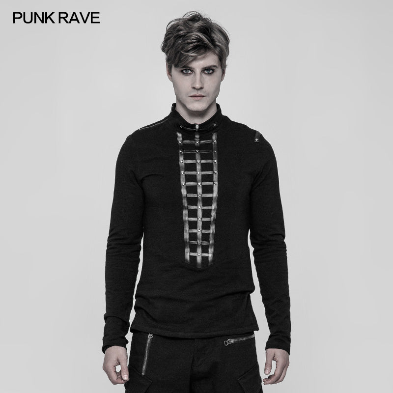 WT-530 Mens Punk Front Pimp Rivets Slim Personality T-shirt?-??Punk Rave Clothing