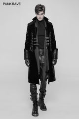 WY-909 Mens Dark Stand Collar Velvet Coat With Leather Loops?-??Punk Rave Clothing