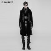 WY-909 Mens Dark Stand Collar Velvet Coat With Leather Loops?-??Punk Rave Clothing