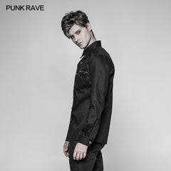 WY-928 Mens Punk Heavy Woven And Shiny Leather Splicing Long Sleeve Shirt?-??Punk Rave Clothing