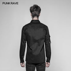 WY-928 Mens Punk Heavy Woven And Shiny Leather Splicing Long Sleeve Shirt?-??Punk Rave Clothing