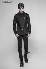 WY-928 Mens Punk Heavy Woven And Shiny Leather Splicing Long Sleeve Shirt?-??Punk Rave Clothing