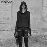 WM-043 Dark Gothic Witch Hooded Sweater Asymmetrical Tassel Lace Fringed Knit Pullover?-??Punk Rave Clothing