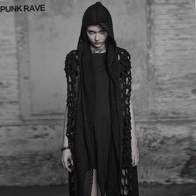WS-267 Dark Gothic Mesh Wool Knitting Hooded Scarf With Lace Decoration?-??Punk Rave Clothing
