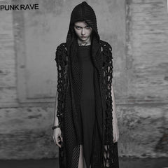 WS-267 Dark Gothic Mesh Wool Knitting Hooded Scarf With Lace Decoration?-??Punk Rave Clothing
