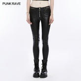 OPK-197 Womens black Elastic Leather Punk Trousers Personality Tights With Fishnet Lace On Waist?-??Punk Rave Clothing