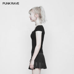 OPT-232 Womens black Elastic Tight Knitting Punk T-shirt Slim-fitting Top?-??Punk Rave Clothing