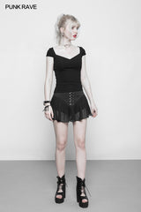 OPT-232 Womens black Elastic Tight Knitting Punk T-shirt Slim-fitting Top?-??Punk Rave Clothing