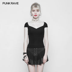 OPT-232 Womens black Elastic Tight Knitting Punk T-shirt Slim-fitting Top?-??Punk Rave Clothing