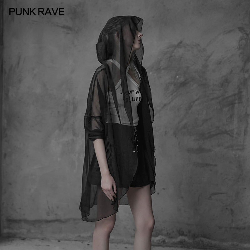 OPY-319 Womens Minimalist Chiffon Gothic Coat With Big Wizard Hat Summer Mystery Light Elegant Outwear?-??Punk Rave Clothing