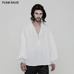 WY-852 Mens Vintage Loose Soft Comfort Gothic Shirt With Large Neckline And Lace Cuff?-??Punk Rave Clothing