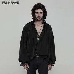 WY-852 Mens Vintage Loose Soft Comfort Gothic Shirt With Large Neckline And Lace Cuff?-??Punk Rave Clothing