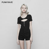 OPT-250 Womens Handsome Punk Zipper Knit Tight Short T-shirt With Hollow Out Design On Chest?-??Punk Rave Clothing