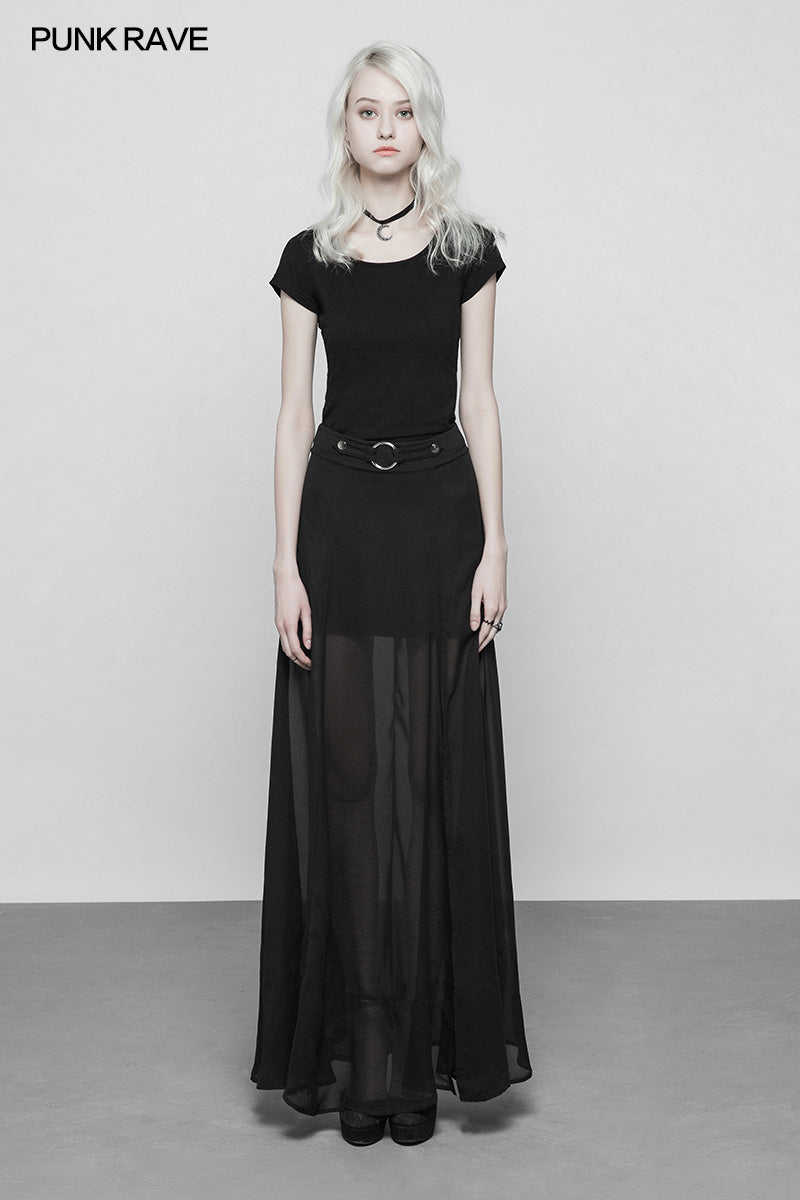 OPT-251 Dark Back Geometric Type Roping Knit Punk T-shirt For Women?-??Punk Rave Clothing