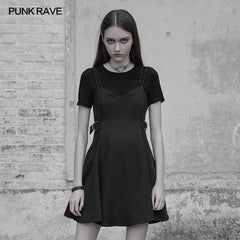 OPQ-393 Girls black Modal Top Stitching Fake Two Piece Strap Dress?-??Punk Rave Clothing