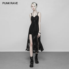 OPQ-379 Gothic Dark Vintage Lace Strap Split Dress With Floral Design?-??Punk Rave Clothing