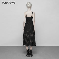 OPQ-379 Gothic Dark Vintage Lace Strap Split Dress With Floral Design?-??Punk Rave Clothing