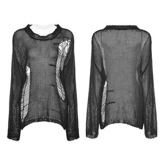 OPM-090 Loose Mesh Ripped Hole Tattered Distressed Knit Sweater Top?-??Punk Rave Clothing