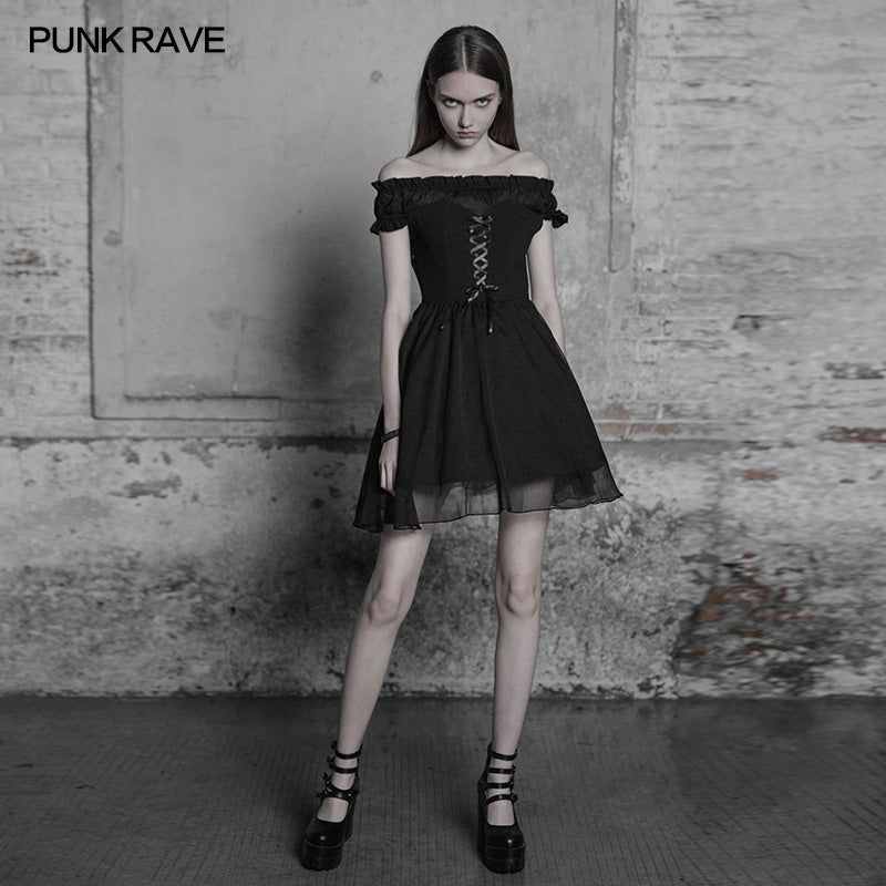 OPQ-338 Elegant Gothic Lolita Off Shoulder Ruffle Lace Dress?-??Punk Rave Clothing