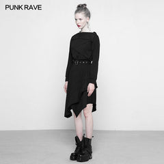 OPQ-297 Personality Punk Asymmetric Layered Knit Dresses With Wizard Hat?-??Punk Rave Clothing