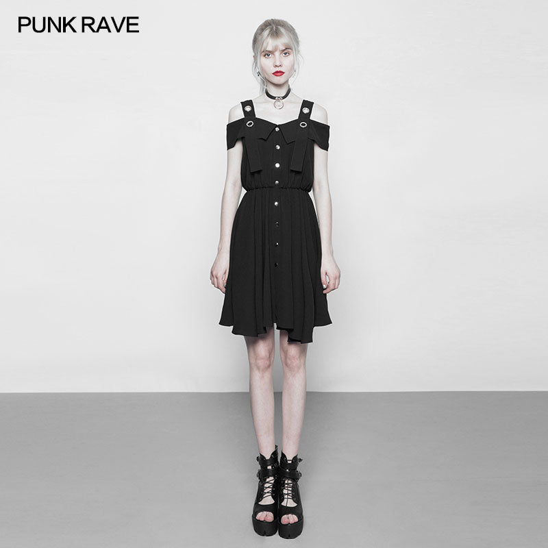 OPQ-299 Punk Chiffon Shirt-style Suspender Dress With Corns Strap Design?-??Punk Rave Clothing