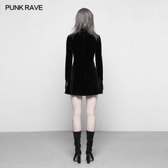 OPQ-300 Dark Lace Stitching Feminine Velvet Gothic Dress?-??Punk Rave Clothing