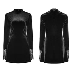 OPQ-300 Dark Lace Stitching Feminine Velvet Gothic Dress?-??Punk Rave Clothing