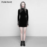OPQ-300 Dark Lace Stitching Feminine Velvet Gothic Dress?-??Punk Rave Clothing