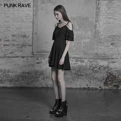 OPQ-301 Punk Sexy Lotus Leaf Chiffon Leather Strap Dress?-??Punk Rave Clothing