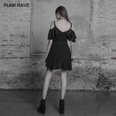 OPQ-301 Punk Sexy Lotus Leaf Chiffon Leather Strap Dress?-??Punk Rave Clothing