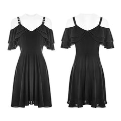 OPQ-301 Punk Sexy Lotus Leaf Chiffon Leather Strap Dress?-??Punk Rave Clothing