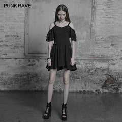 OPQ-301 Punk Sexy Lotus Leaf Chiffon Leather Strap Dress?-??Punk Rave Clothing
