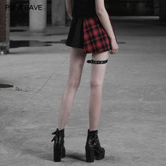 OPQ-322 Punk Asymmetrical black-Red Plaid Pleated Short Skirt For Women?-??Punk Rave Clothing